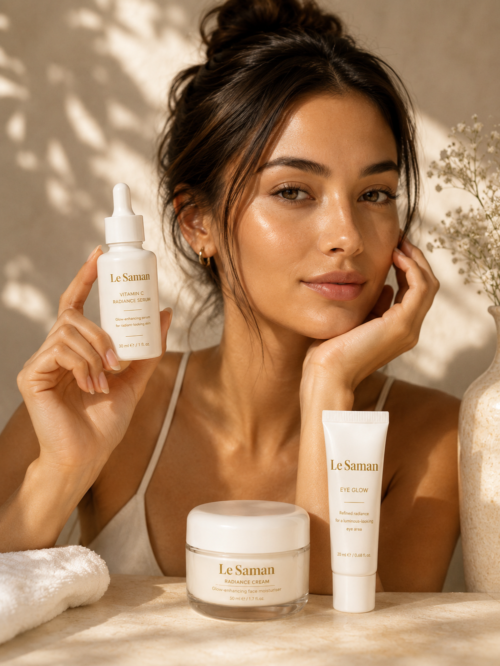 Le Saman Ritual Collection skincare set with Vitamin C Face Serum, Radiance Cream and Eye Glow Cream
