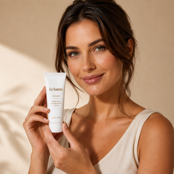 Woman holding Le Saman Eye Glow Cream